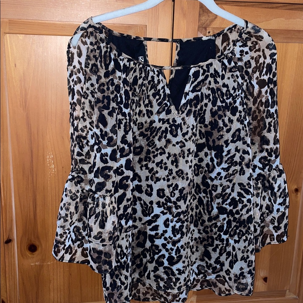 Leopard Print Cold Shoulder Top - image 3